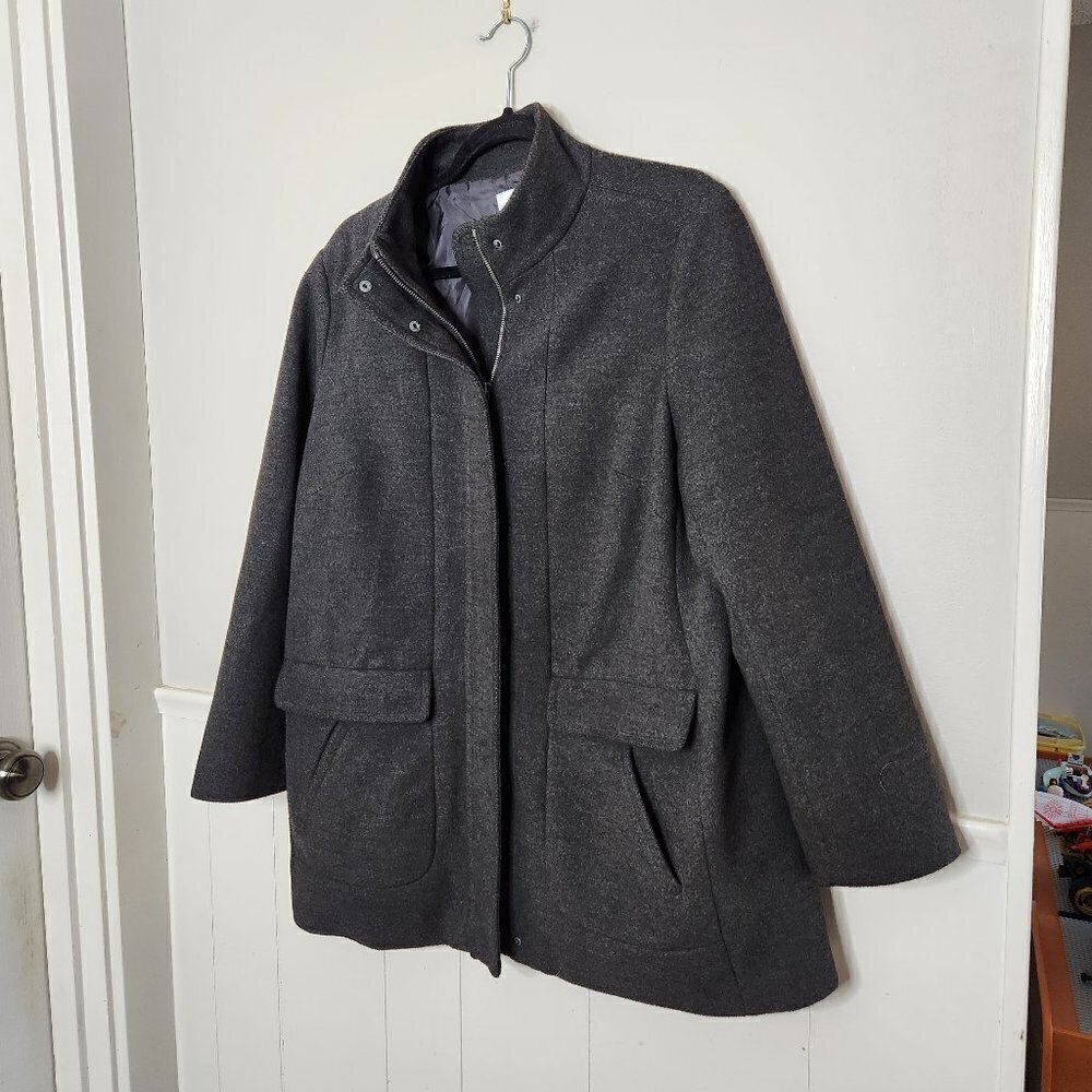 J. JILL Grey Zipper Snap Winter Coat
